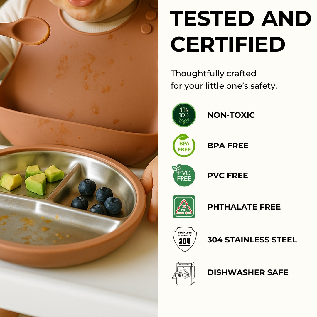 Tots Ground Eco-Friendly Stainless Steel Baby and Toddler Divided Plates PRE-ORDER NOW | Butter Yellow & Baby Blue)