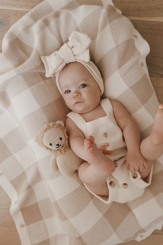 Luna + Luca Organic Cotton Busy Bee Gingham Baby Blanket