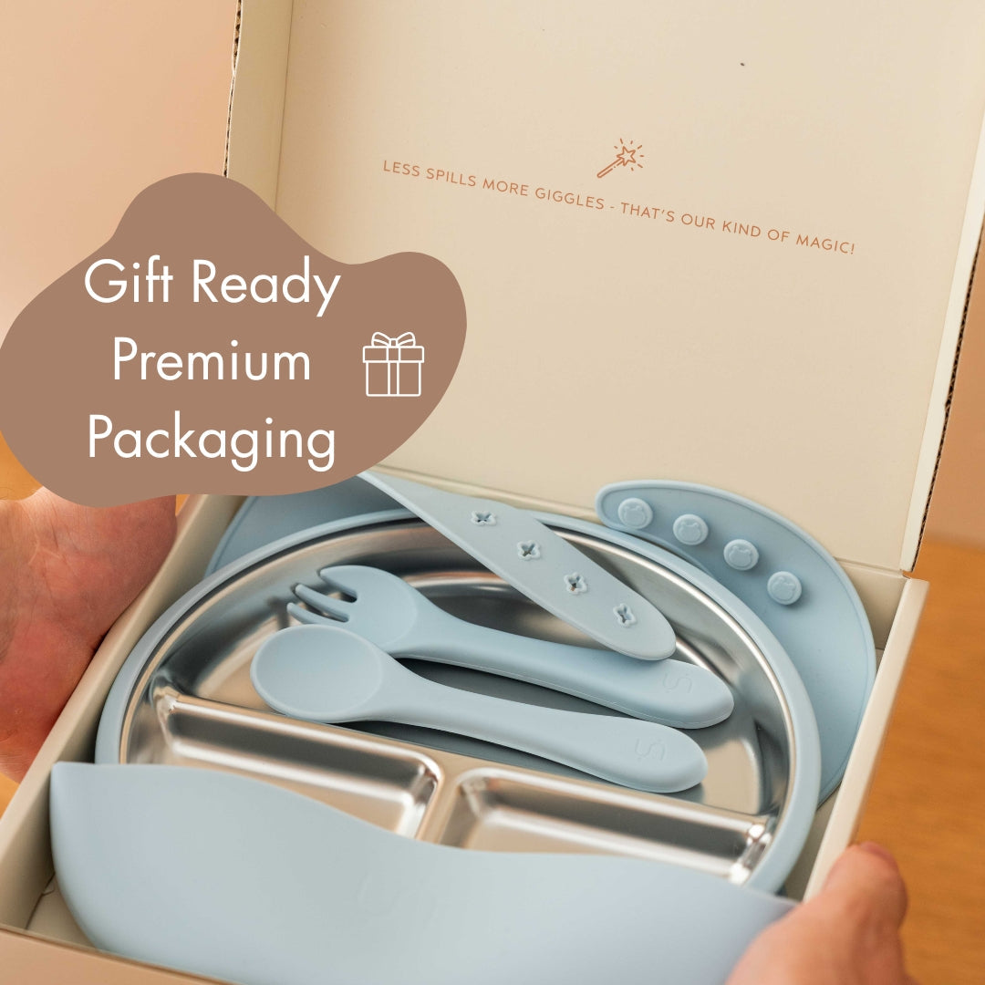 Tots Ground Eco-Friendly Complete Stainless Steel Baby and Toddler Feeding Set | Baby Blue