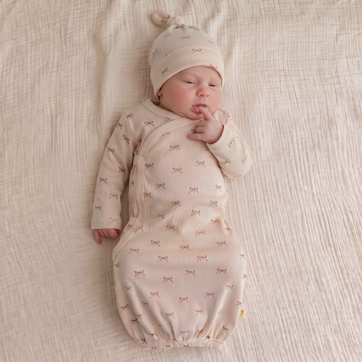 Organic Cotton Kimono Newborn Sleep Gown & Hat Set – Tiny Bows