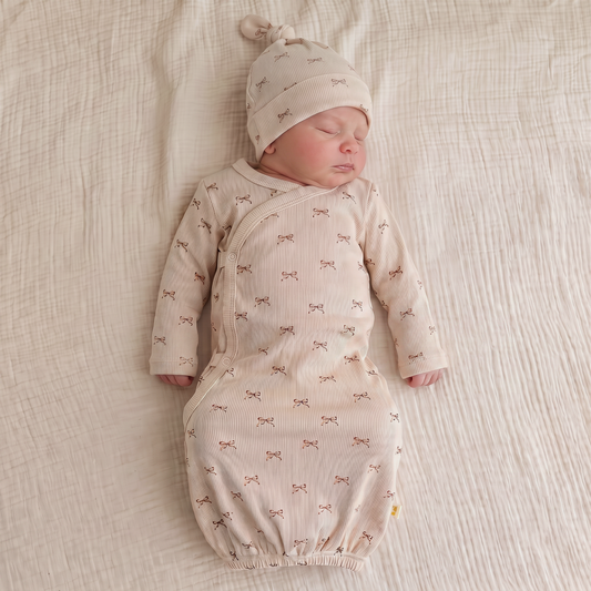 Organic Cotton Kimono Newborn Sleep Gown & Hat Set – Tiny Bows