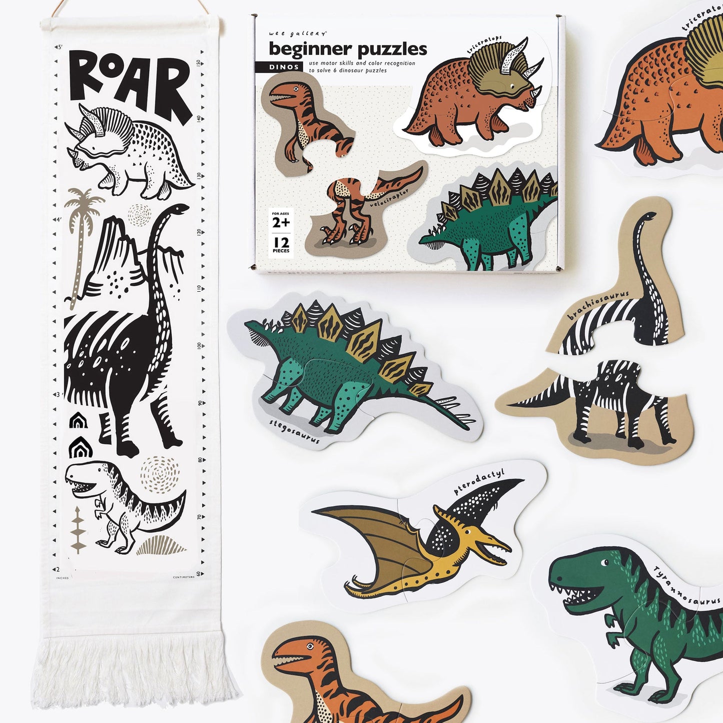 Wee Gallery Grow With Dinos Bundle | Eco-Friendly Growth Chart and Puzzle Set