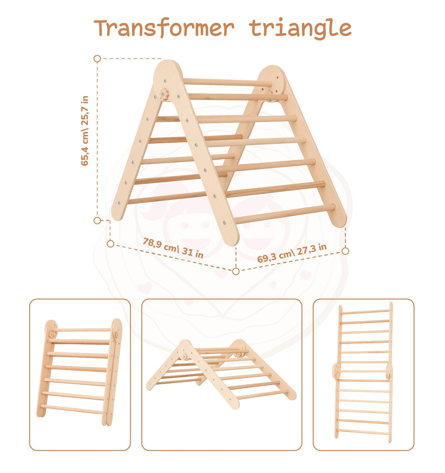 Wood and Hearts Eco-Friendly Wooden Montessori Foldable Pikler Triangle and Arch Climber Set