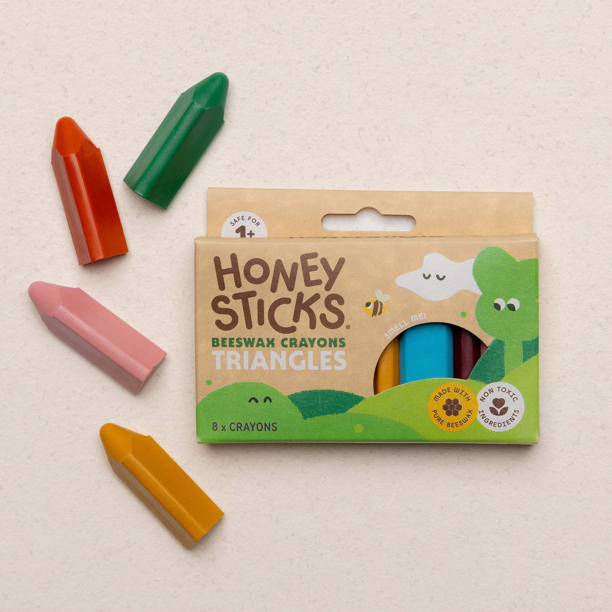 Honeysticks Triangle Beeswax Crayons – Easy-Grip, No-Roll, Non-Toxic, 8 Pack