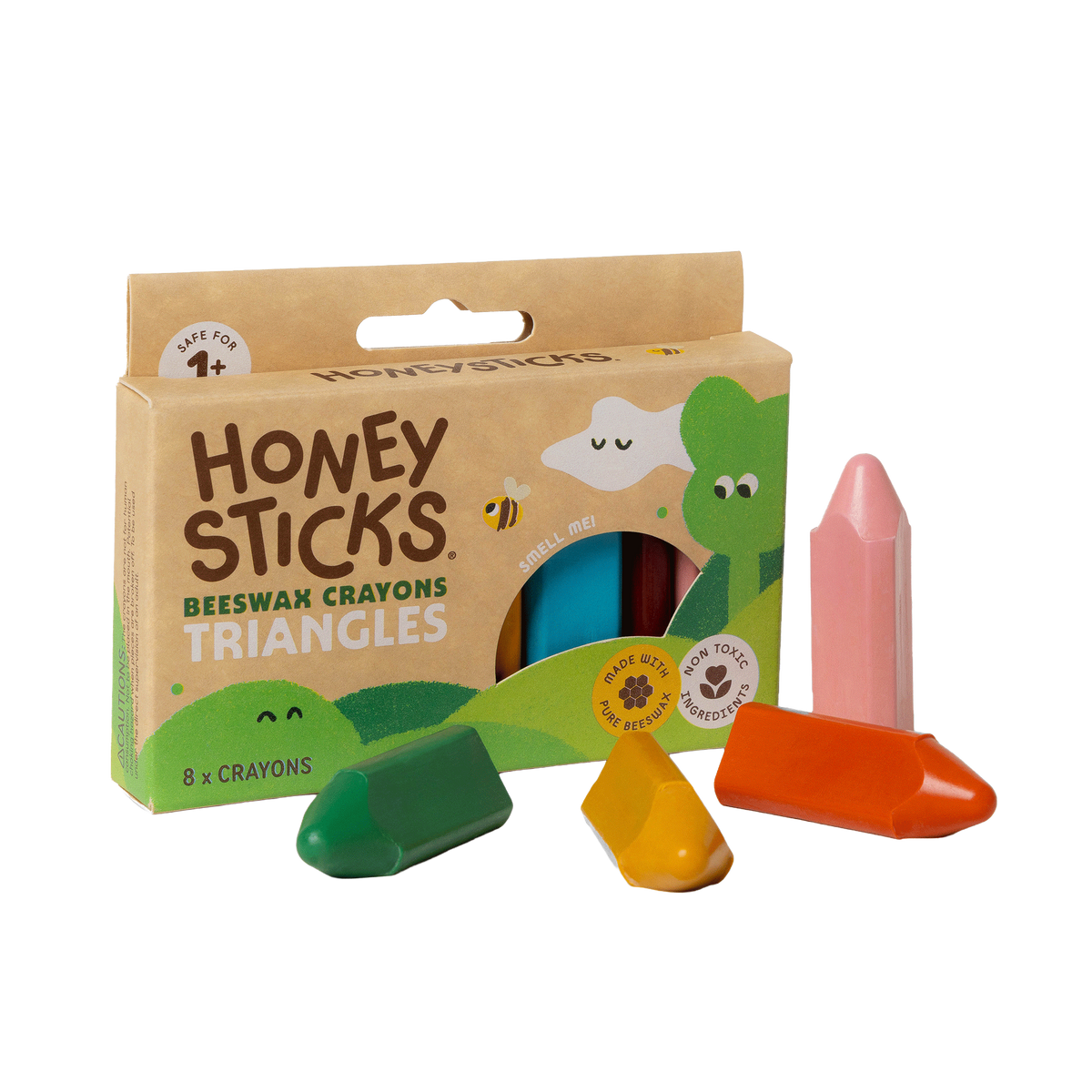 Honeysticks Triangle Beeswax Crayons – Easy-Grip, No-Roll, Non-Toxic, 8 Pack