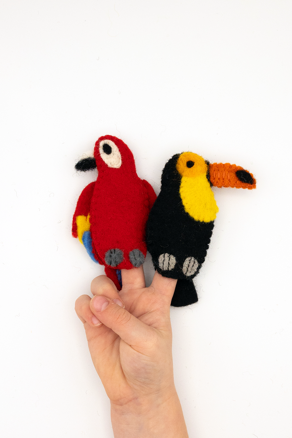 Tropical Birds Finger Puppet Set – Handmade Wool Felt Pretend Play Toy
