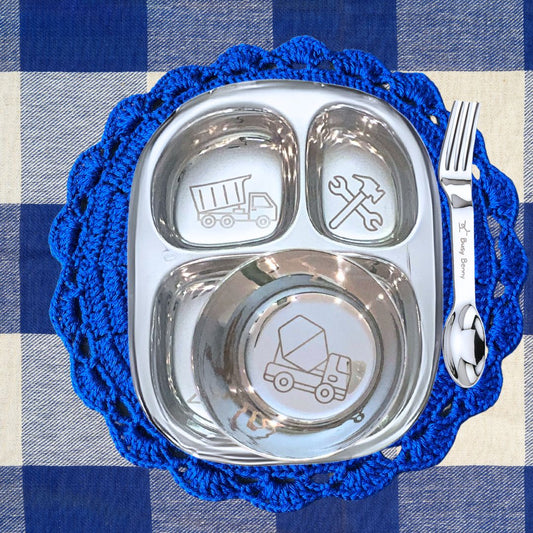 Busy Benny Truck Themed Stainless Steel Kids' Dinnerware Set for Four