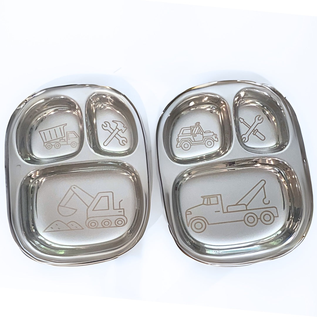 Busy Benny Truck Themed Stainless Steel Kids' Divided Plates Set(Two)
