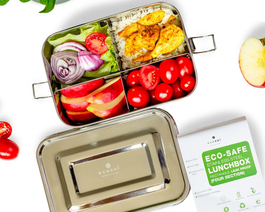 Ecozoi Sustainable Non-Toxic Stainless Steel Lunch Box, 4 Compartment Leak Proof, 50 Oz