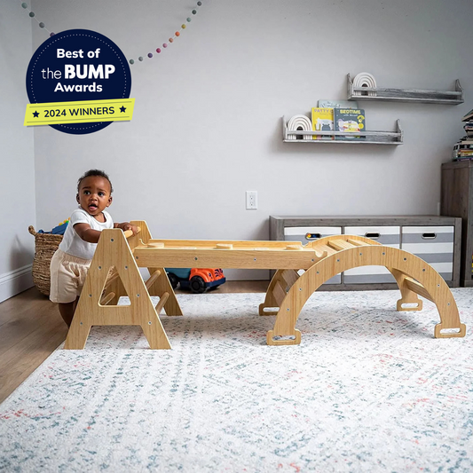 Avenlur Maple - Sustainable Wooden Small Toddler Montessori Triangle Climbing Set with Ladder Slide and Rocker