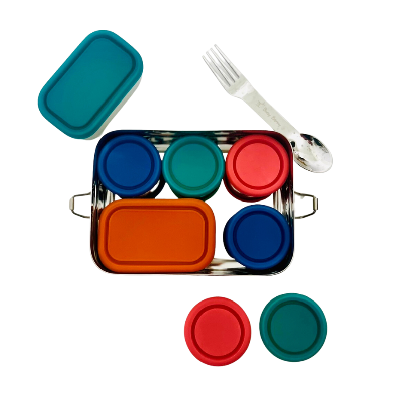 Stainless Steel Snack Rectangle Container Set (Two) for Veggies, Fruit, Chips, Dips and more