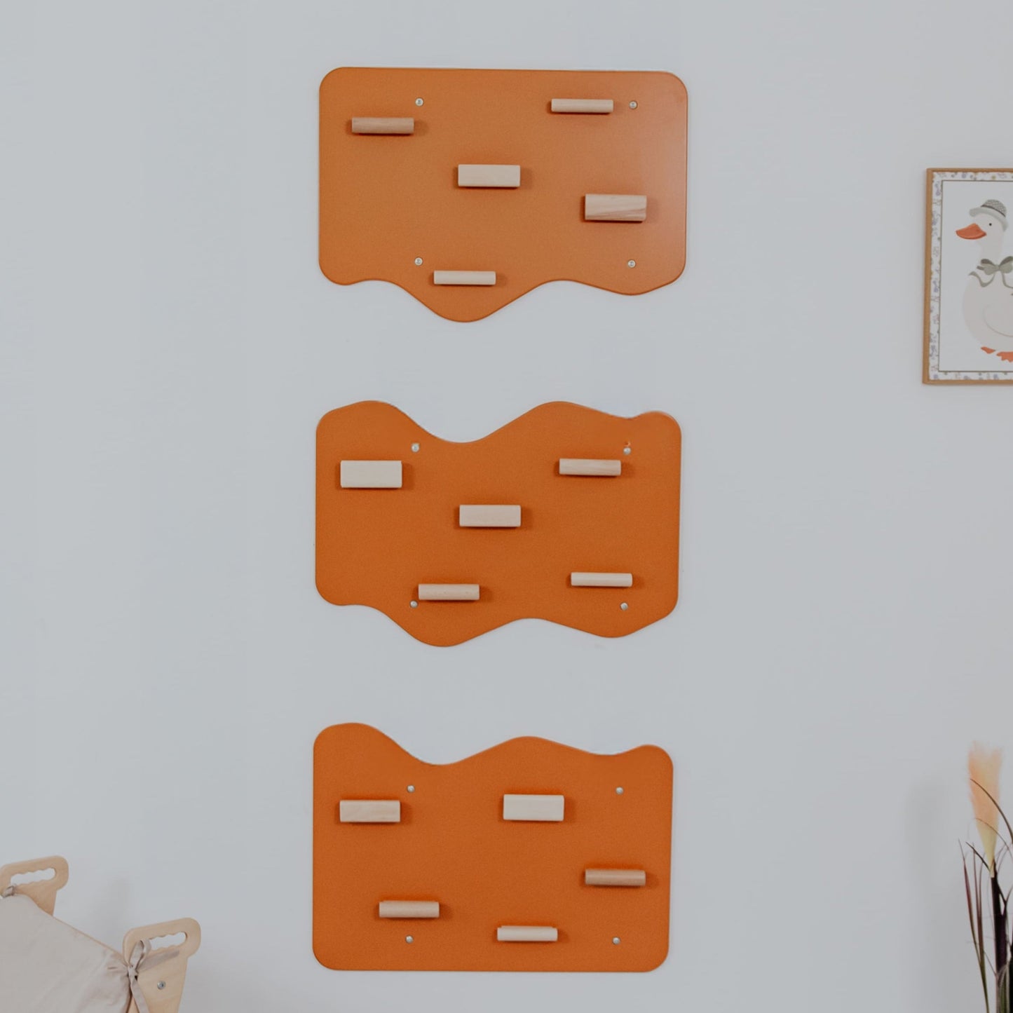 Indoor Rock Wall with Cloud-Shaped Panels & Wooden Climbing Holds for Kids 3-10