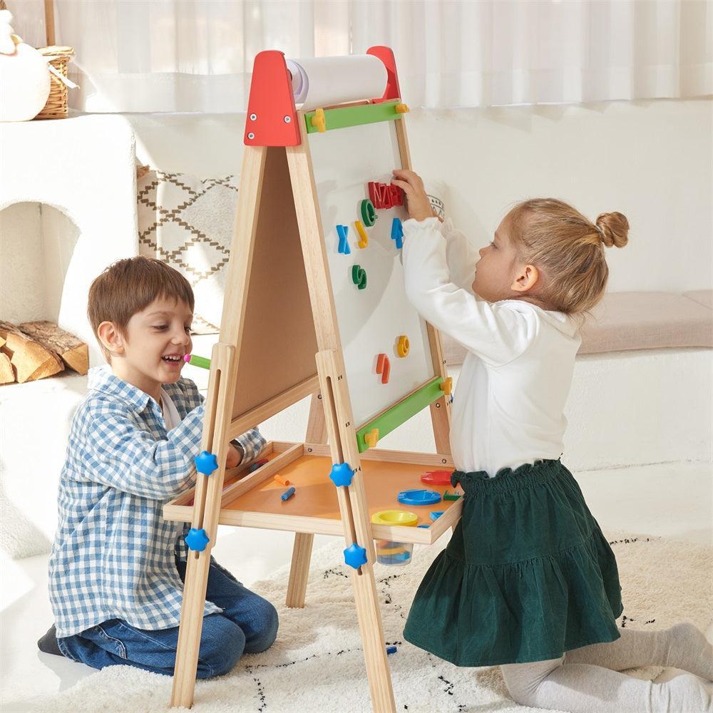 Tiny Land® 3-in-1 Wooden Eco-Friendly Art Easel & Paper Roll Set for Kids