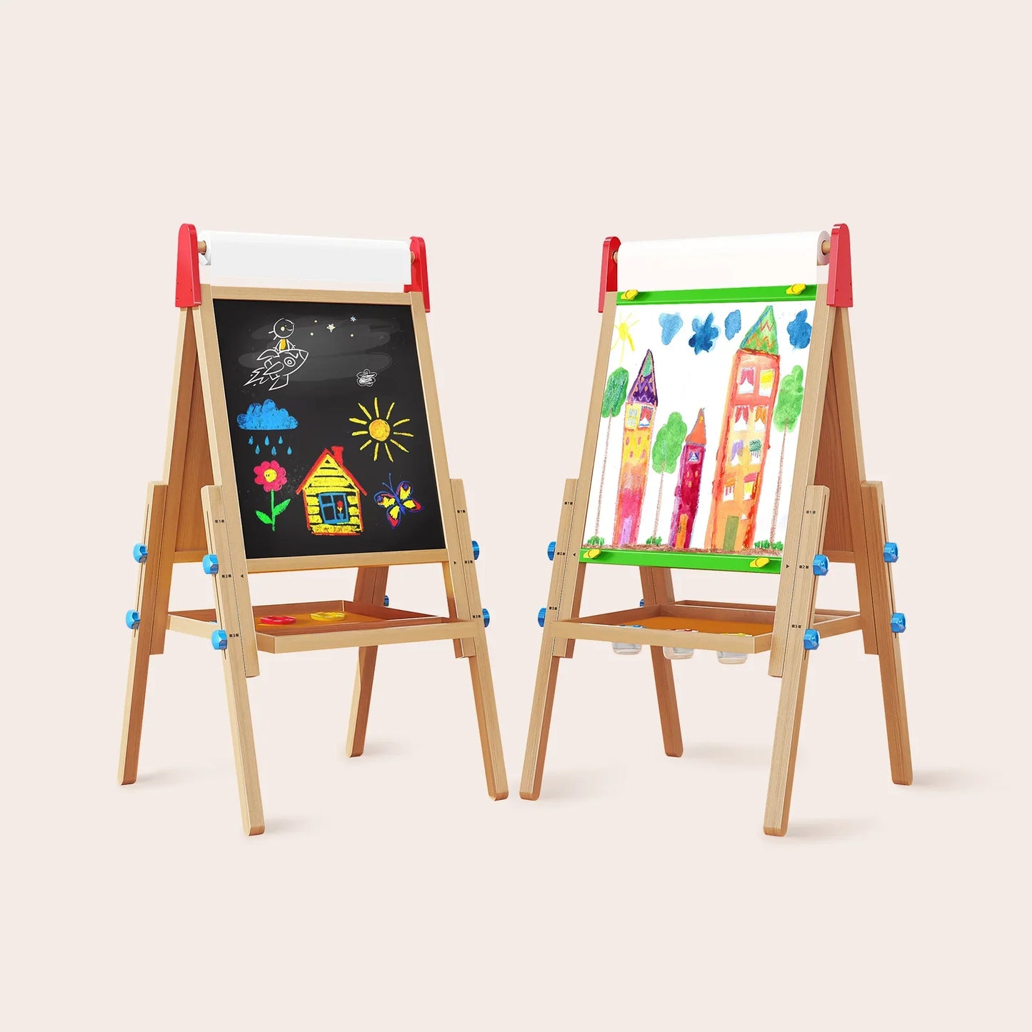 Tiny Land® 3-in-1 Wooden Eco-Friendly Art Easel & Paper Roll Set for Kids