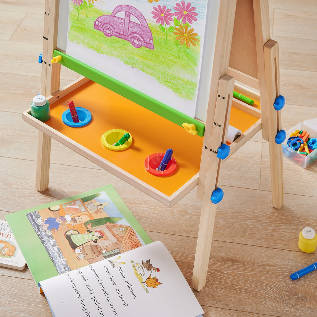 Tiny Land 3-in-1 Kids Art Easel – Chalkboard, Magnetic Whiteboard & Paper Roll