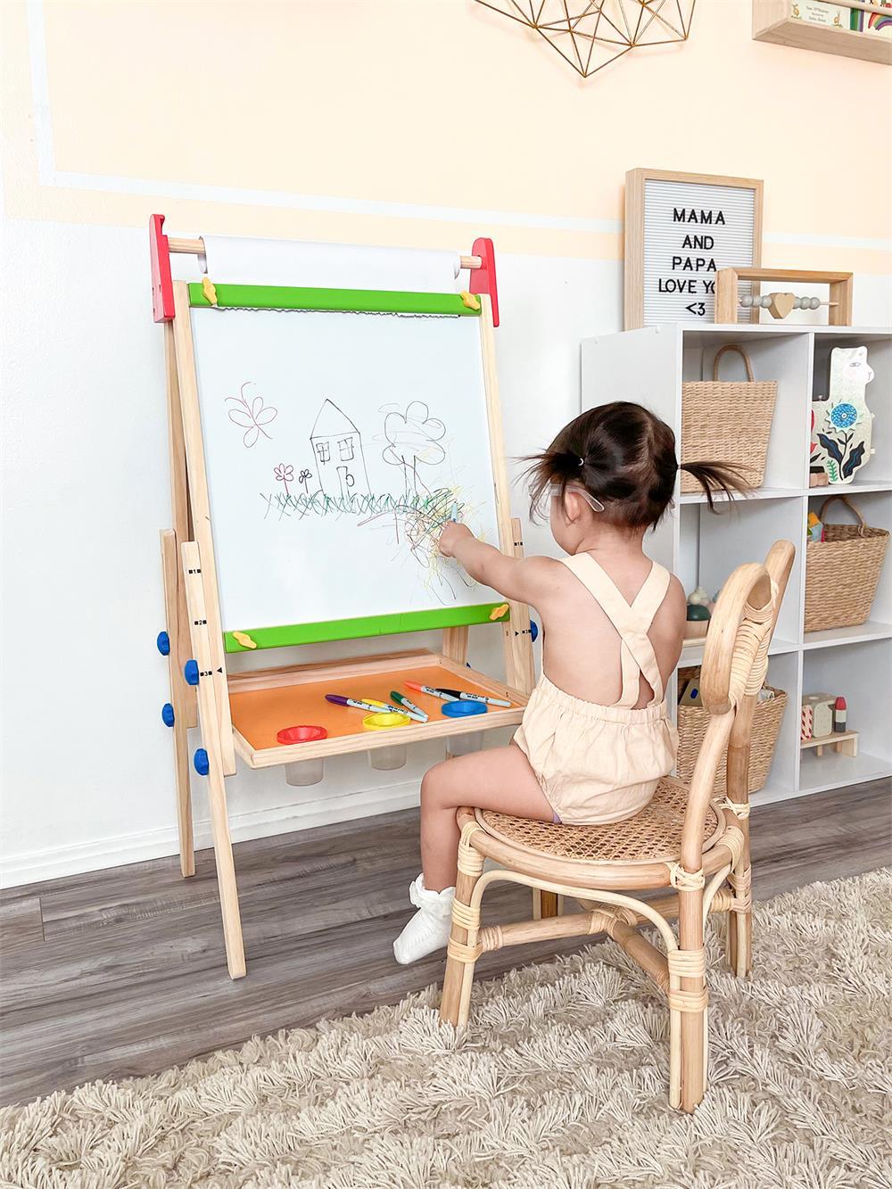 Tiny Land® 3-in-1 Wooden Eco-Friendly Art Easel & Paper Roll Set for Kids