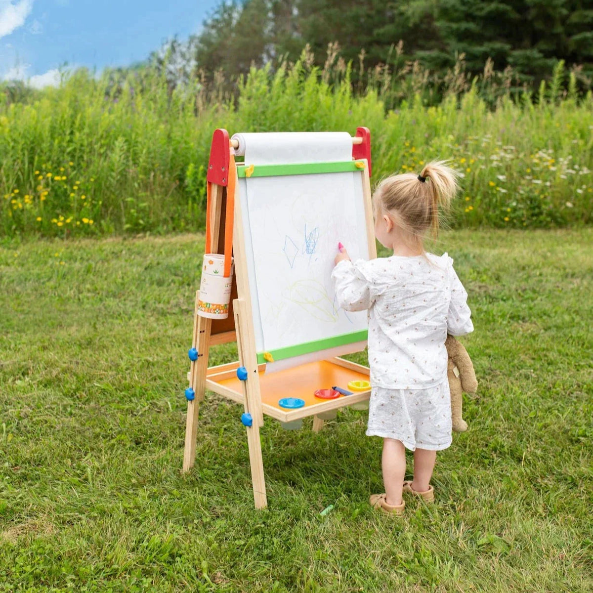 Tiny Land 3-in-1 Kids Art Easel – Chalkboard, Magnetic Whiteboard & Paper Roll