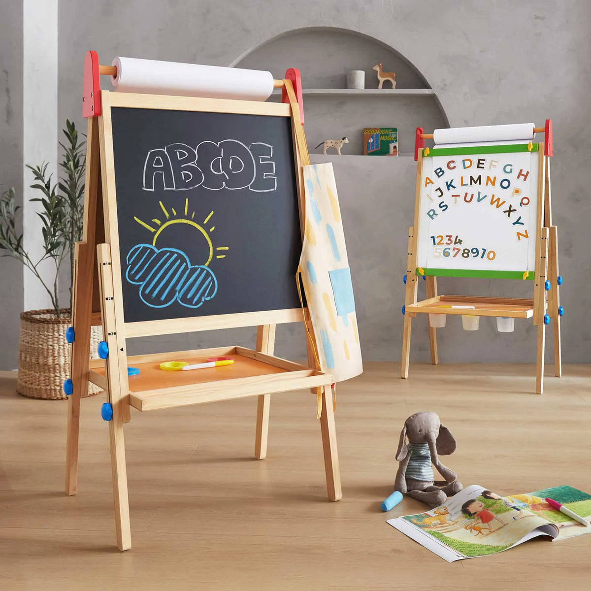 Tiny Land 3-in-1 Kids Art Easel – Chalkboard, Magnetic Whiteboard & Paper Roll