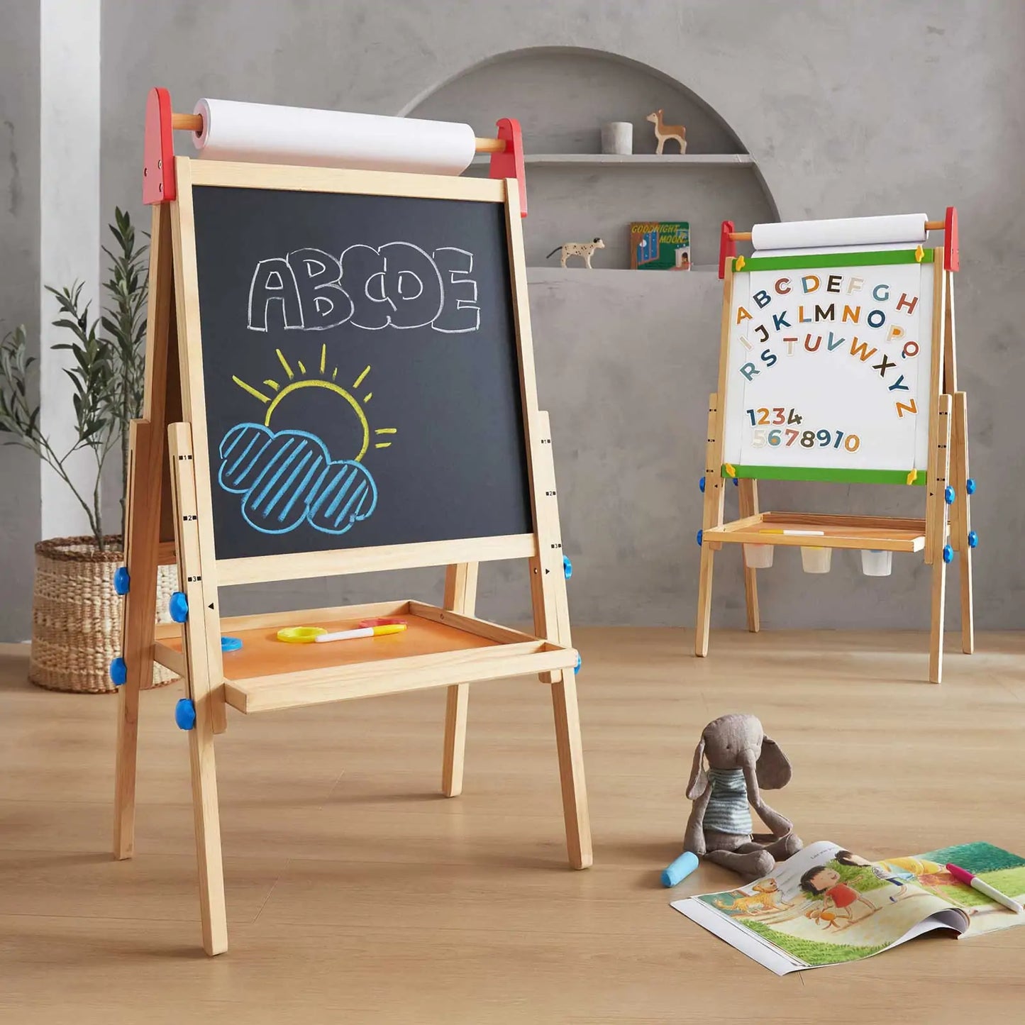Tiny Land® 3-in-1 Wooden Eco-Friendly Art Easel & Paper Roll Set for Kids