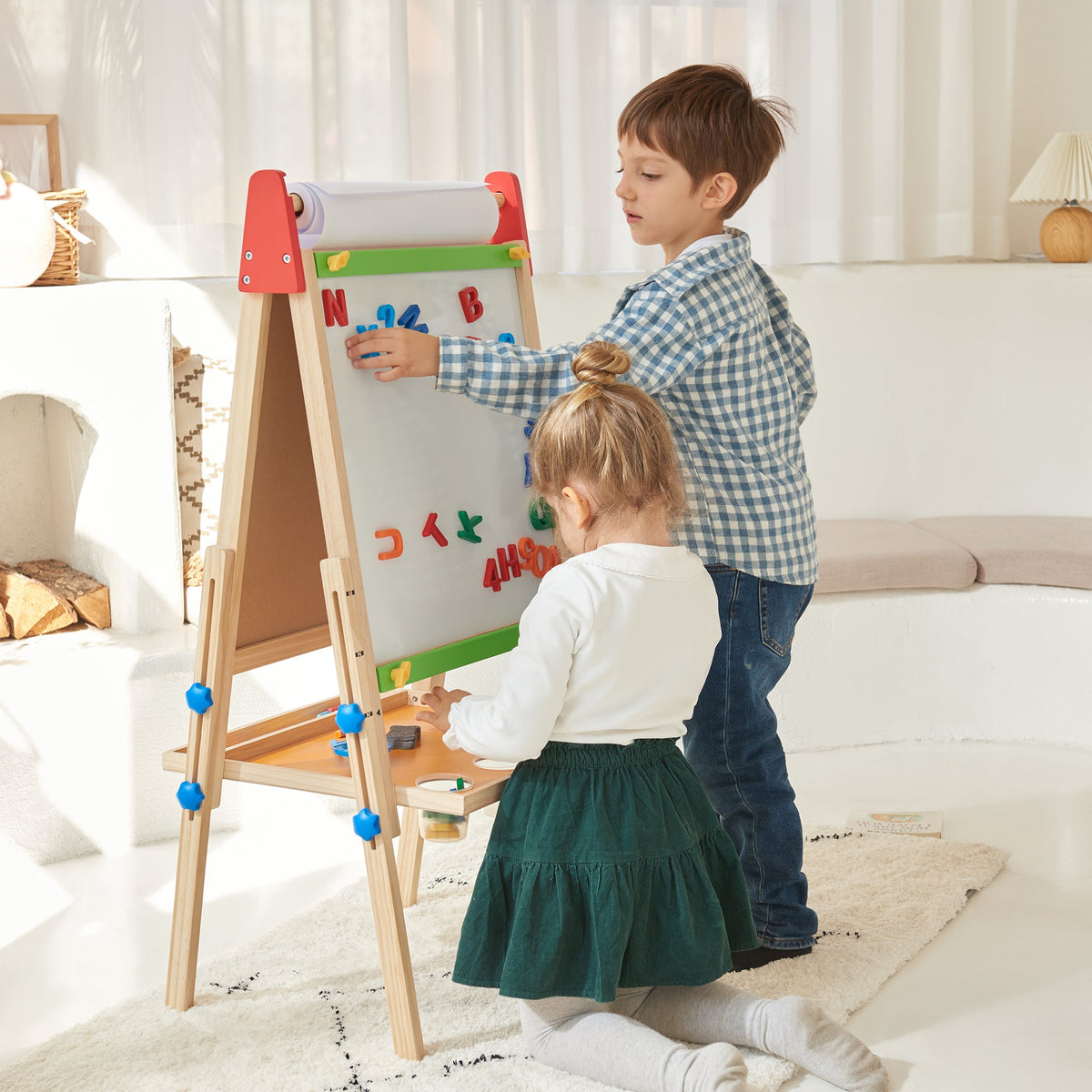 Tiny Land 3-in-1 Kids Art Easel – Chalkboard, Magnetic Whiteboard & Paper Roll