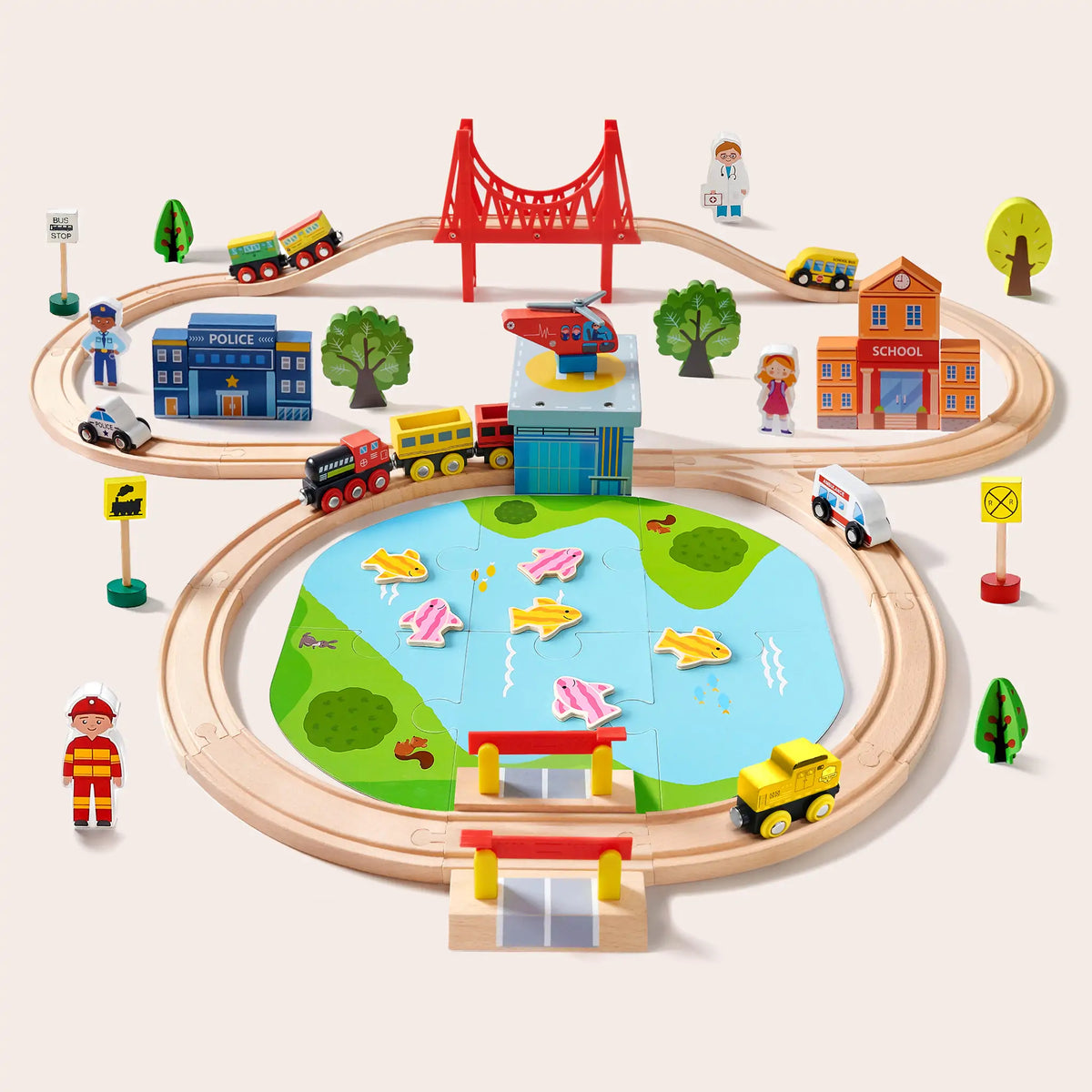Tiny Land Wooden Train Set for Kids – 39, 55 or 110 Pieces