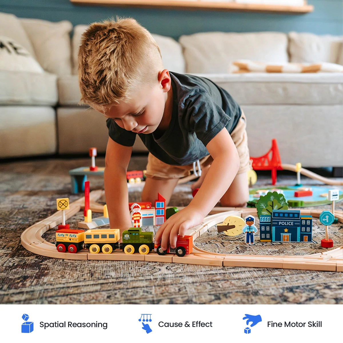 Tiny Land Wooden Train Set for Kids – 39, 55 or 110 Pieces