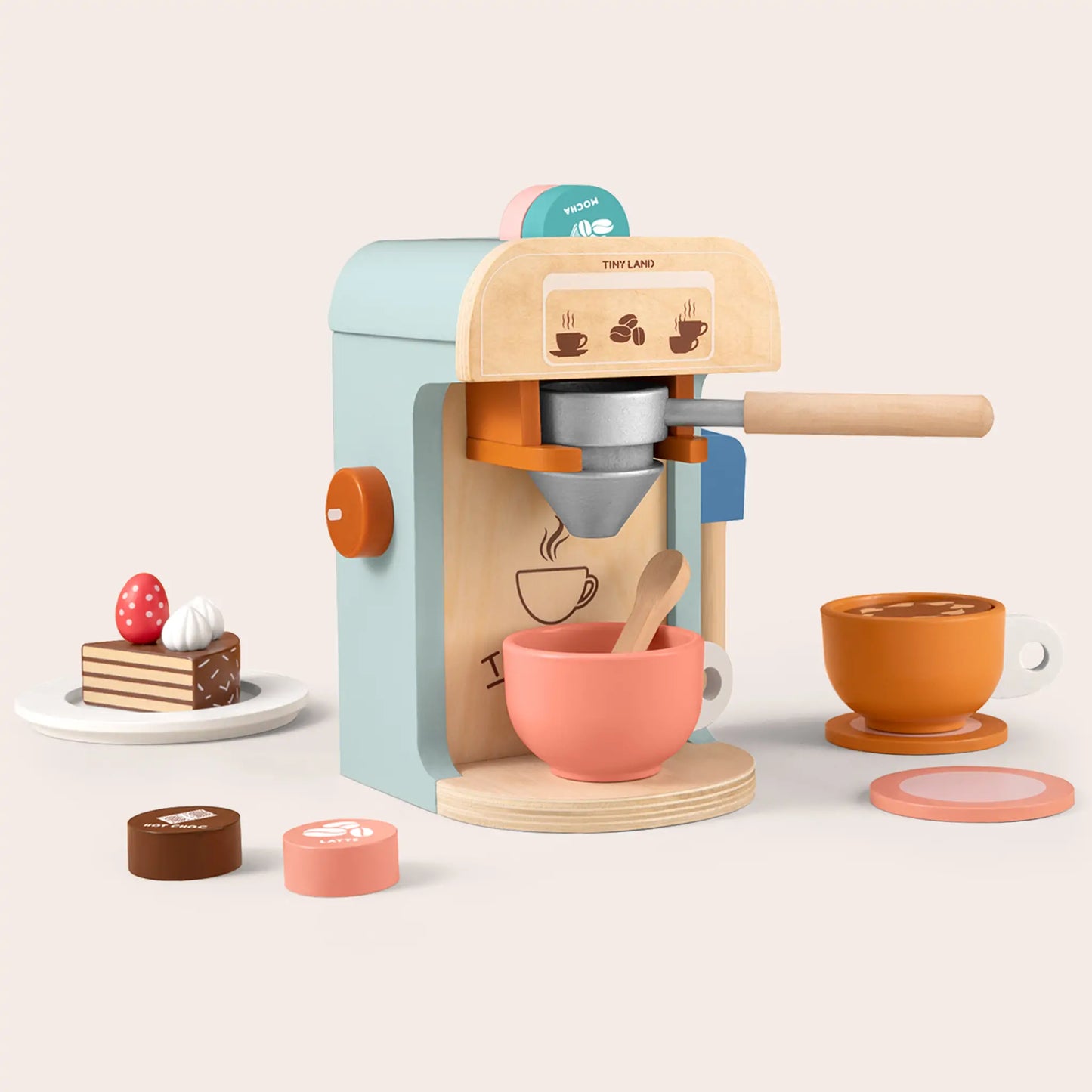 Tiny Land® Eco-Friendly Wooden Kids Pretend Play Coffee Maker Set