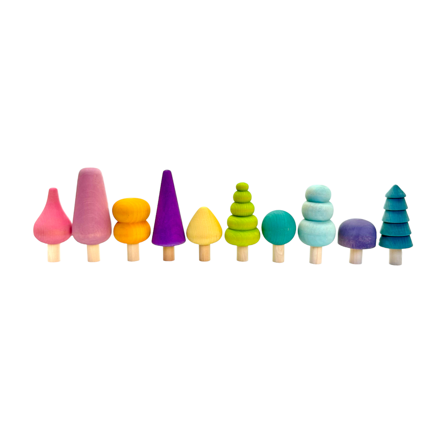 10 Pcs STAINED Wooden Trees Set in Pastel/Macaron Colors