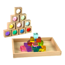 Load image into Gallery viewer, 10 Pcs Square Gemmed Translucent Blocks and 20 Pcs Lucite Cubes Set with Storage Tray
