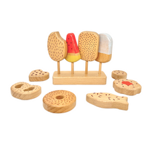 Load image into Gallery viewer, 10 Pcs Wooden Popsicle Ice Cream Bar and Pastry Cookies Pretend Play Set
