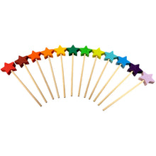 Load image into Gallery viewer, 12 PCS Wooden Star Wand Set in Rainbow and Natural Colors
