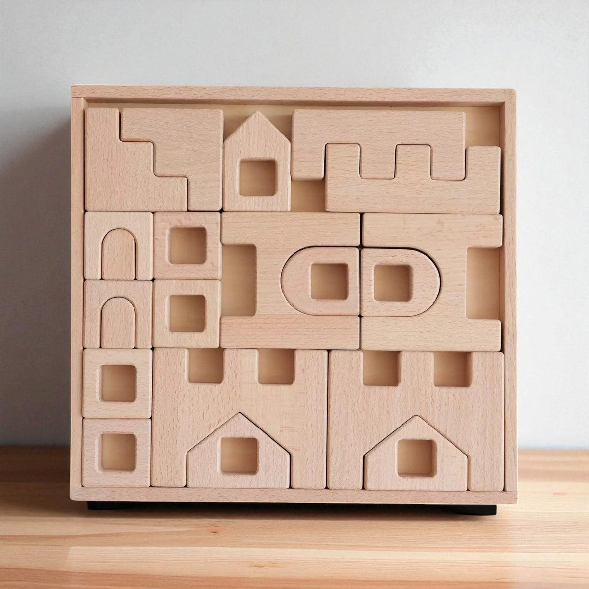 Green Elephant Wooden Architectural Building Blocks – 21 or 26-Piece Beechwood Set