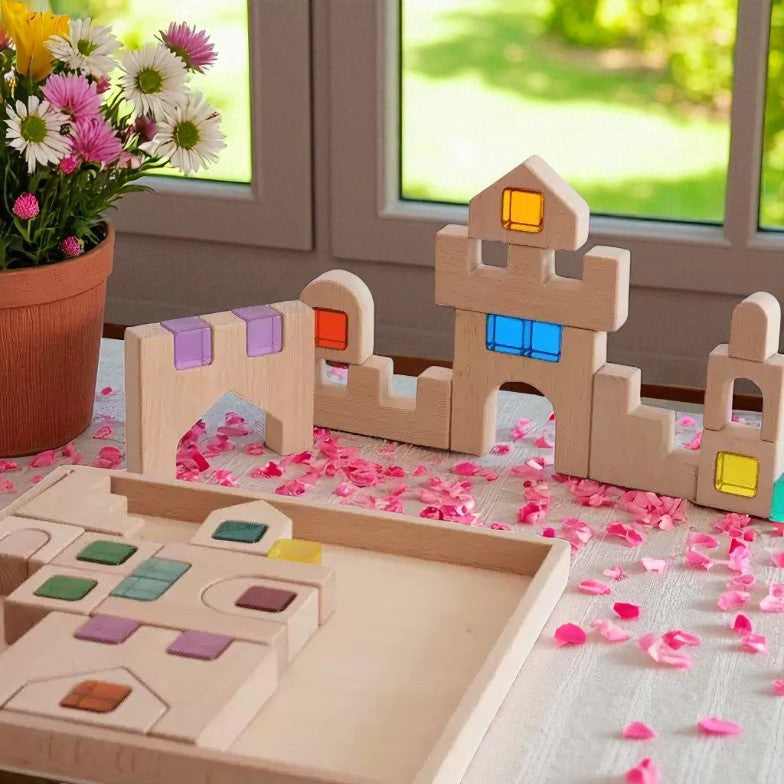 Green Elephant Wooden Architectural Building Blocks – 21 or 26-Piece Beechwood Set