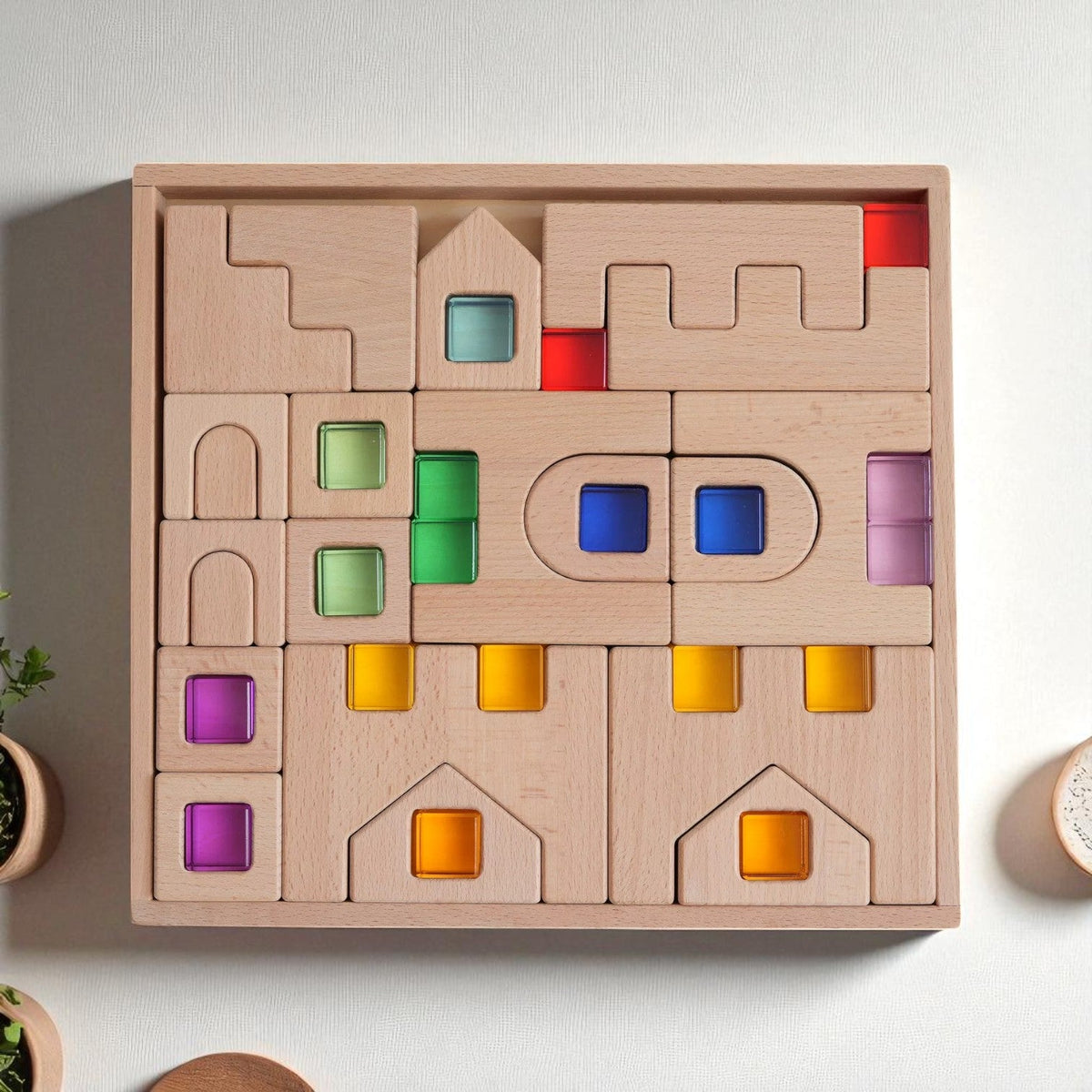 Green Elephant Wooden Architectural Building Blocks – 21 or 26-Piece Beechwood Set