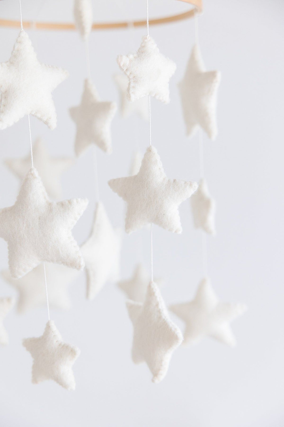 White Stars Crib Mobile – Handmade Wool Felt Nursery Decor