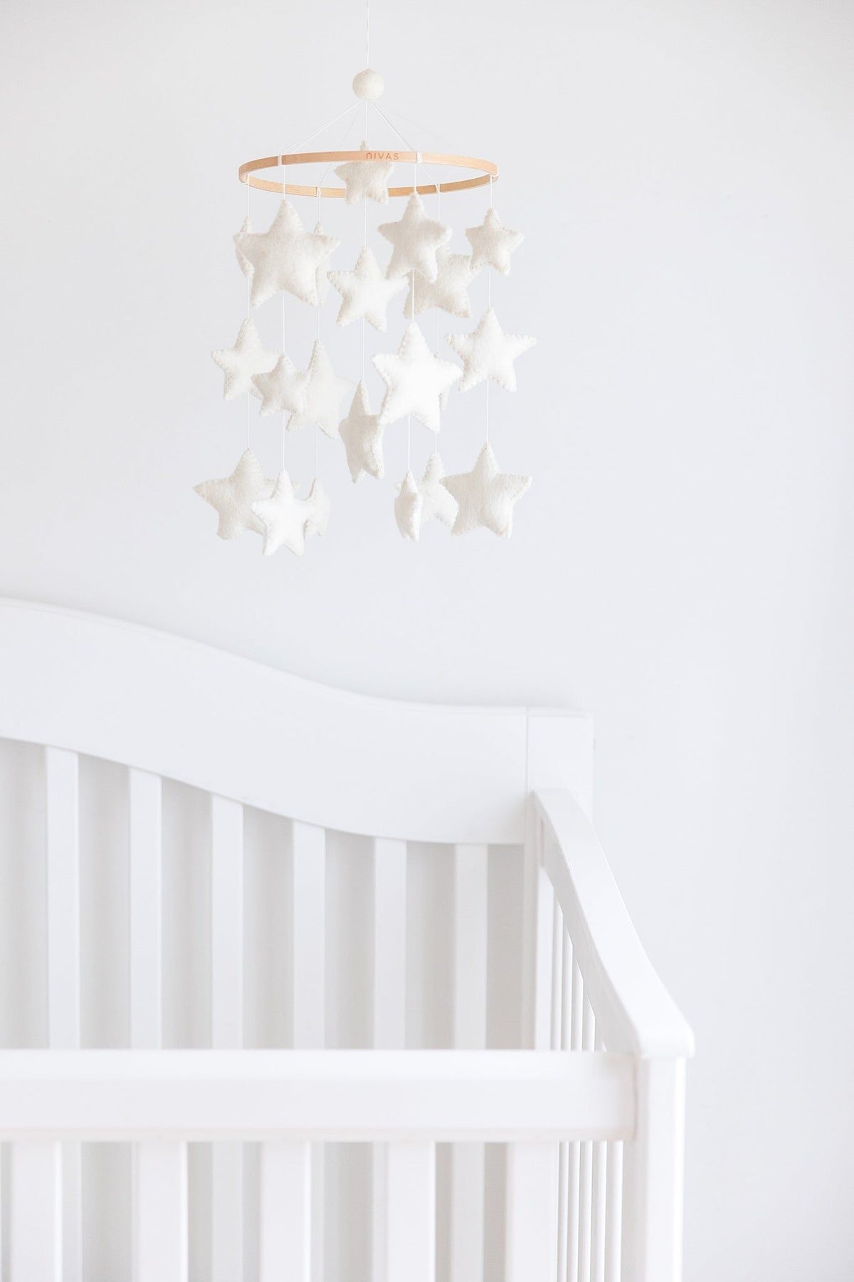 White Stars Crib Mobile – Handmade Wool Felt Nursery Decor