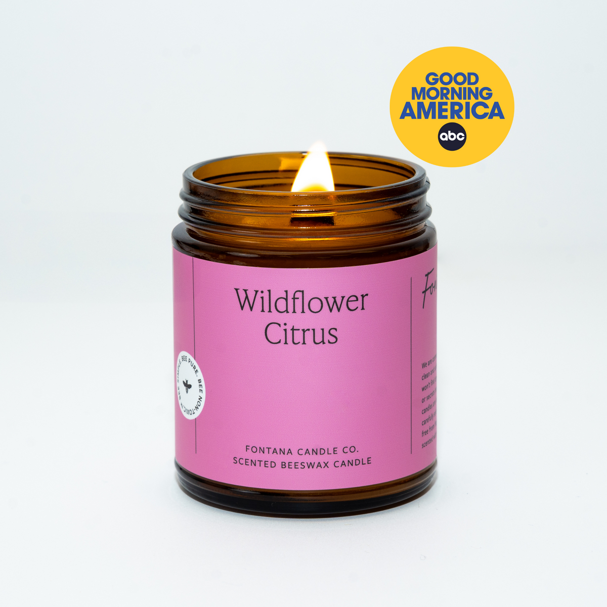 Wildflower Citrus Essential Oil Candle – Beeswax & Coconut, Wooden Wick, 9 oz