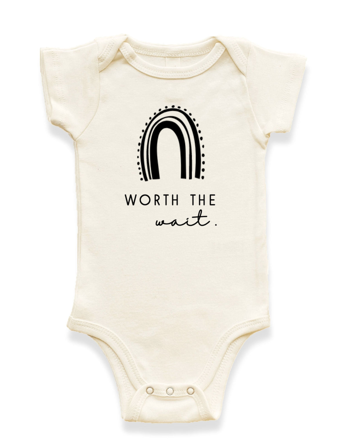 Worth The Wait Rainbow Organic Cotton Baby Bodysuit – Short Sleeve, 0–18M
