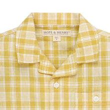 Load image into Gallery viewer, Baby Linen Short Sleeve Camp Shirt - Yellow Plaid Linen
