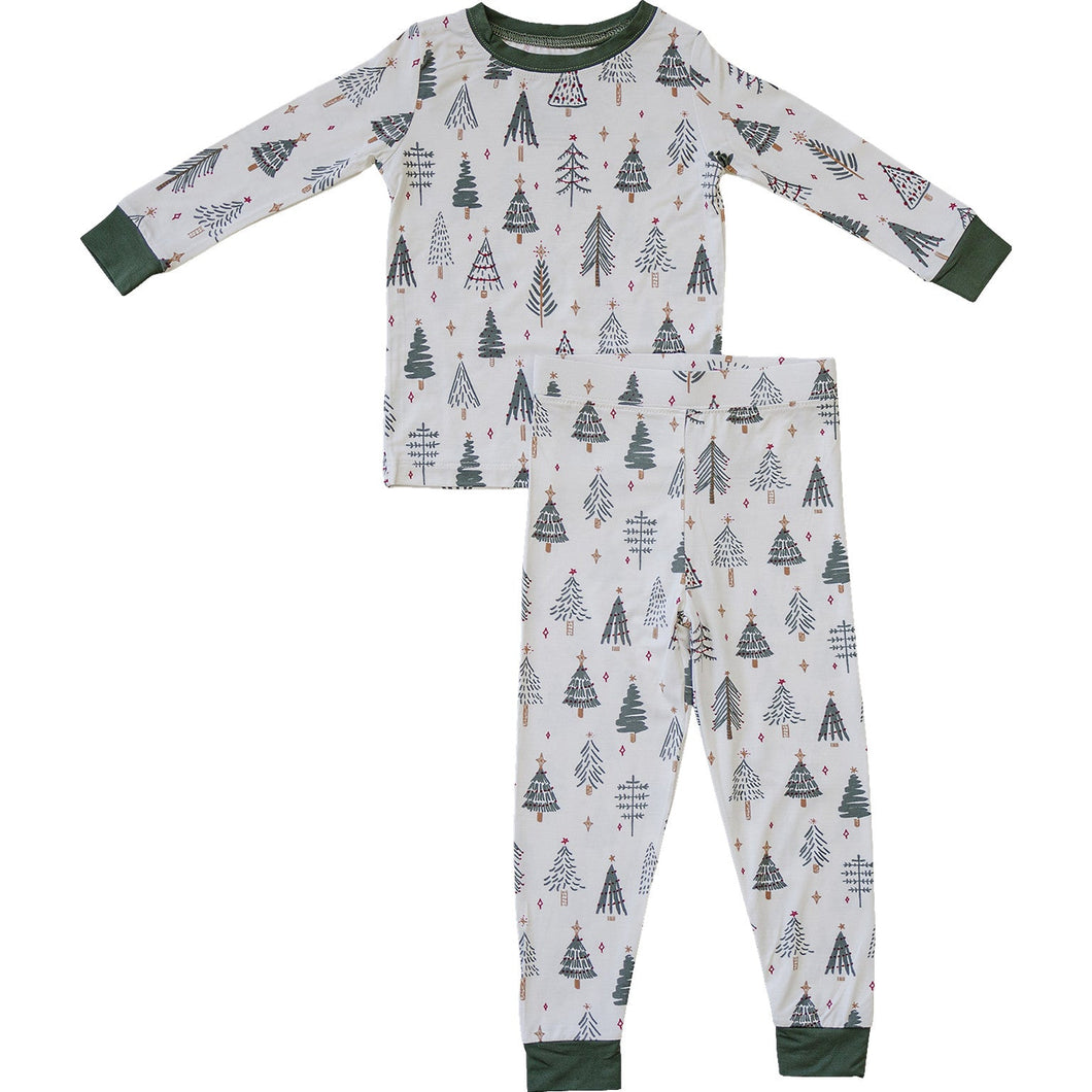 Mebie Baby Christmas Tree Sustainable Bamboo Kids' Cozy Pajamas Lounge Set