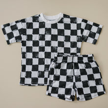 Load image into Gallery viewer, Organic Cotton Black &amp; White Checkered Shorts Set
