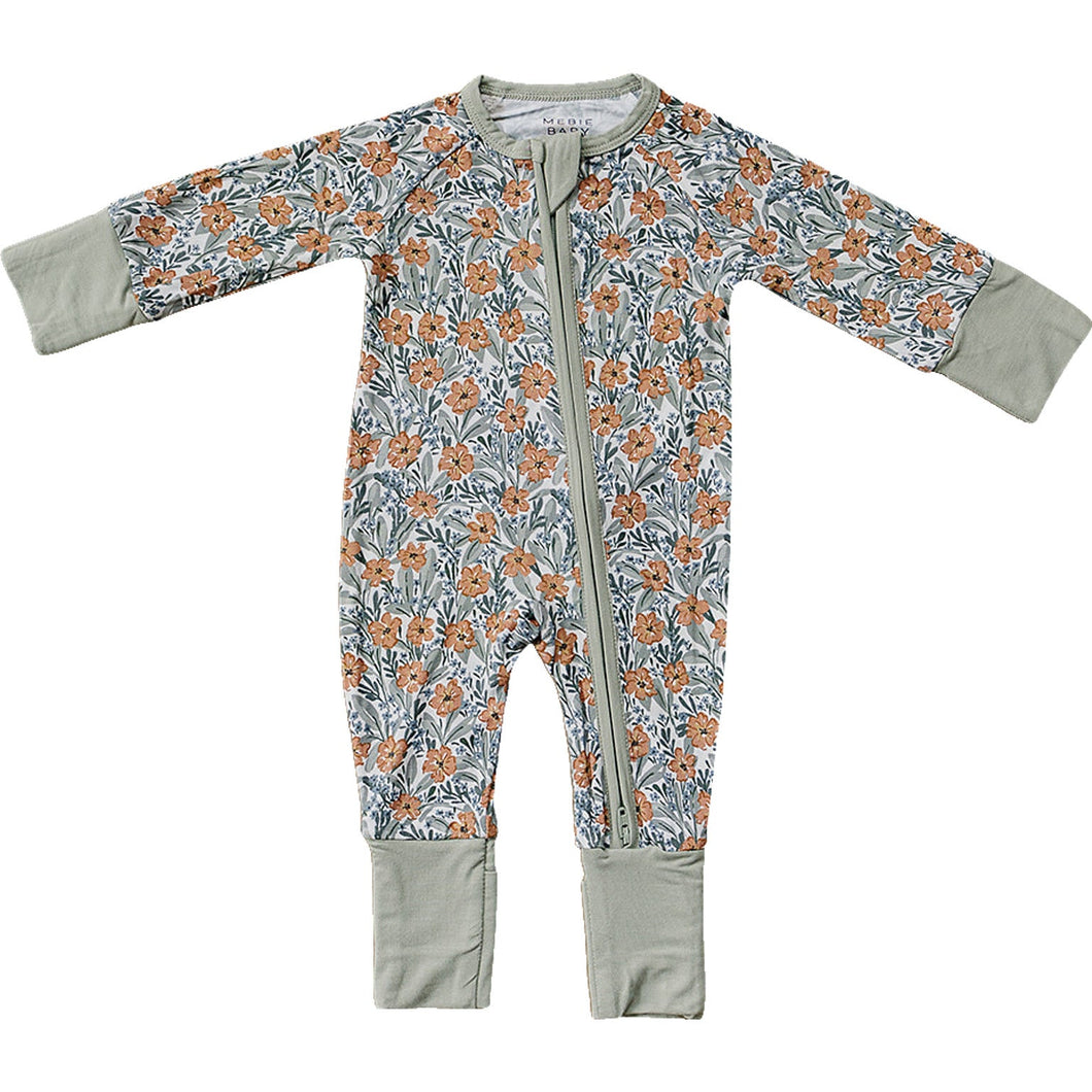 Mebie Baby Dainty Meadow Sustainable Bamboo Baby Zipper Onesie Pajamas