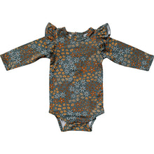 Load image into Gallery viewer, Navy Floral Ruffle Sleeve Bamboo Bodysuit
