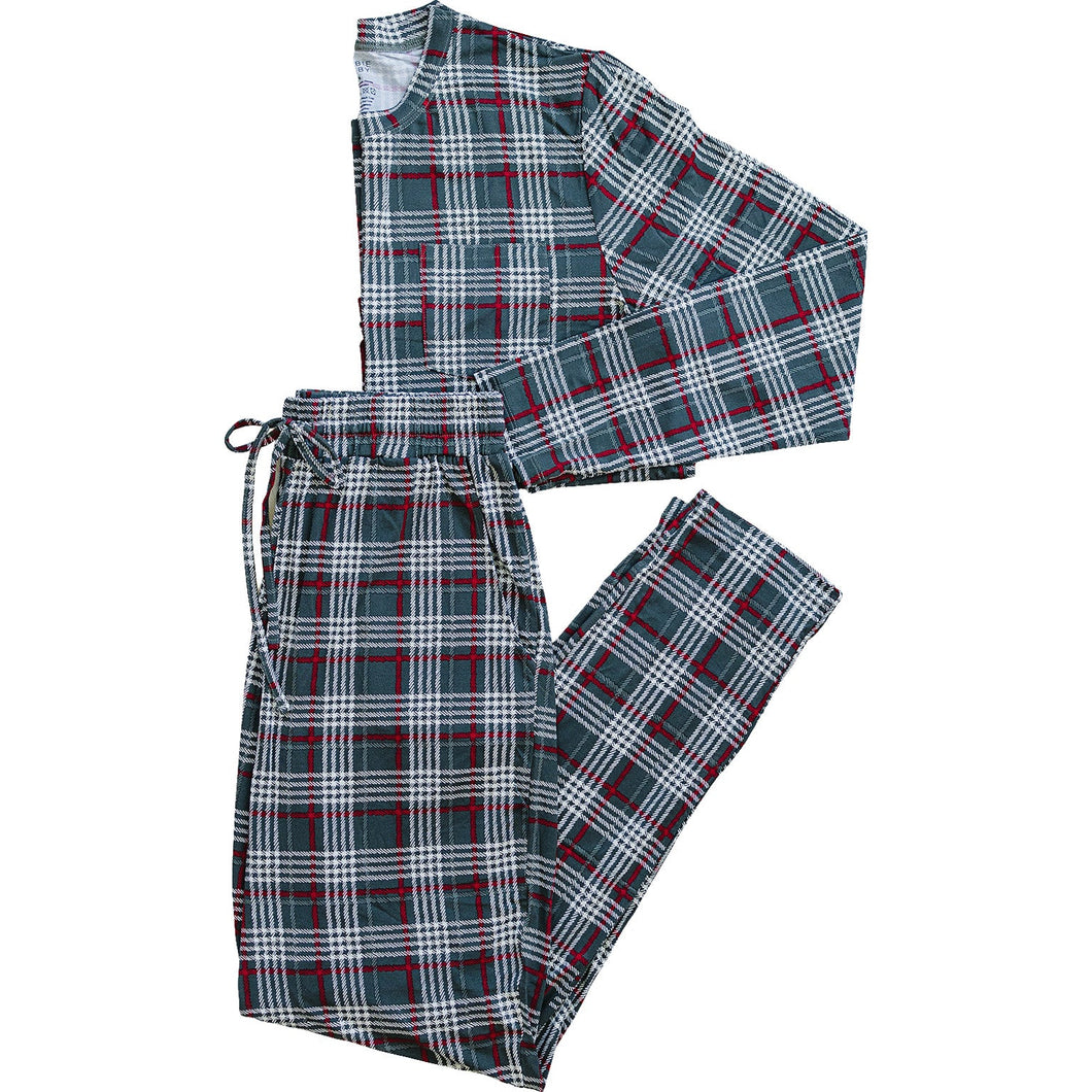 Mebie Baby Green Plaid Sustainable Bamboo Cozy Pajamas Lounge Set | Adult Men