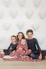 Load image into Gallery viewer, Navy + Red Hearts Ribbed Bamboo Cozy Set
