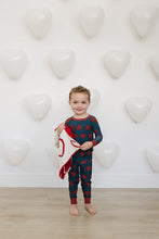 Load image into Gallery viewer, Navy + Red Hearts Ribbed Bamboo Cozy Set

