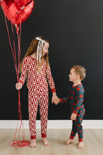 Load image into Gallery viewer, Navy + Red Hearts Ribbed Bamboo Cozy Set

