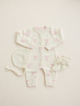 Load image into Gallery viewer, Luna + Luca Bow Cashmere Luxxe Baby Jumpsuit, Bonnet and Bootie Set
