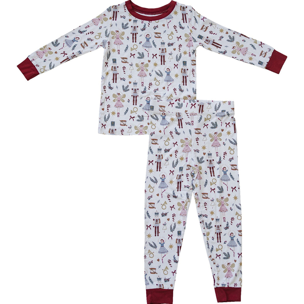 Mebie Baby Red Nutcracker Sustainable Bamboo Kids' Cozy Pajamas Lounge Set