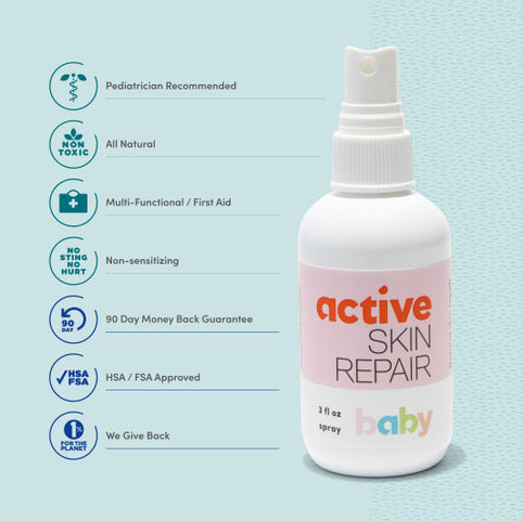 Active Skin Repair Baby Spray | FDA-Cleared Hypochlorous Acid for Babies | 0.012% HOCl Gentle Skin Care Spray | Medical-Grade Formula for Diaper Area & Sensitive Skin | Made in USA - 3oz